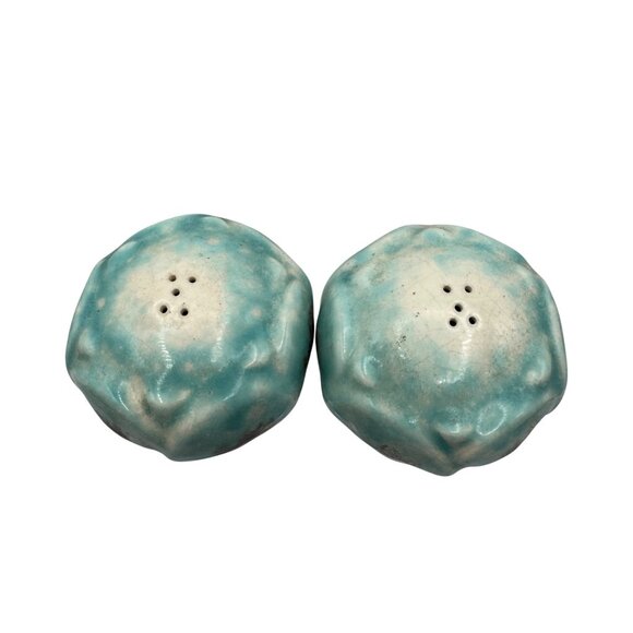 Vintage Ceramic Salt & Pepper Shakers With Blue & Brown Drip Glaze Design - Picture 2 of 4